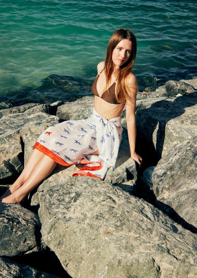 Leopard Luxe Sarong - Blue & White Beach Cover Up