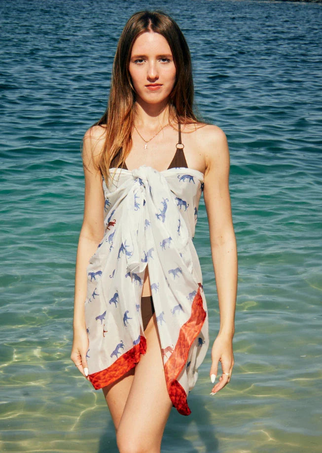 Leopard Luxe Sarong - Blue & White Beach Cover Up