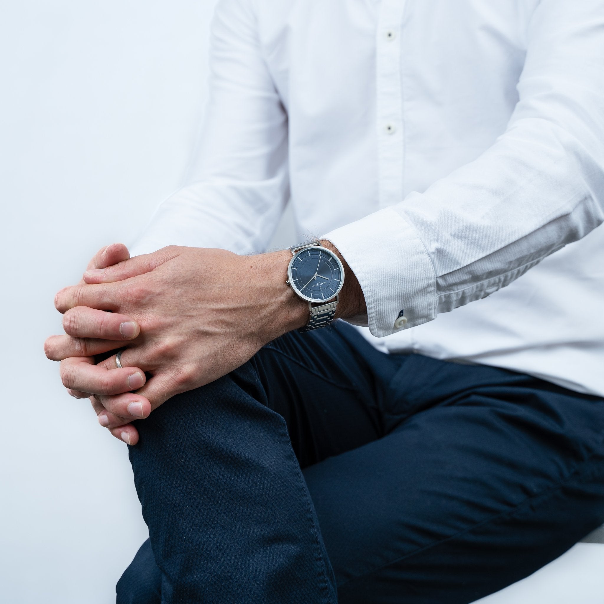 Pierre Cardin Men's Silver Watch, Blue Dial | Cbn.3032